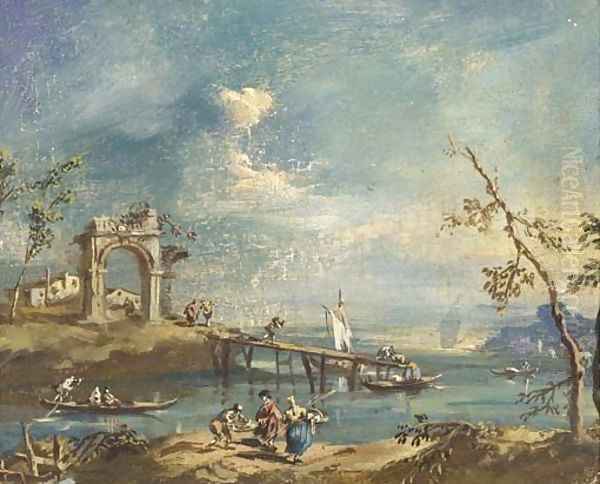 Capricci of islands on the Laguna with classical ruins and figures Oil Painting by Giacomo Guardi