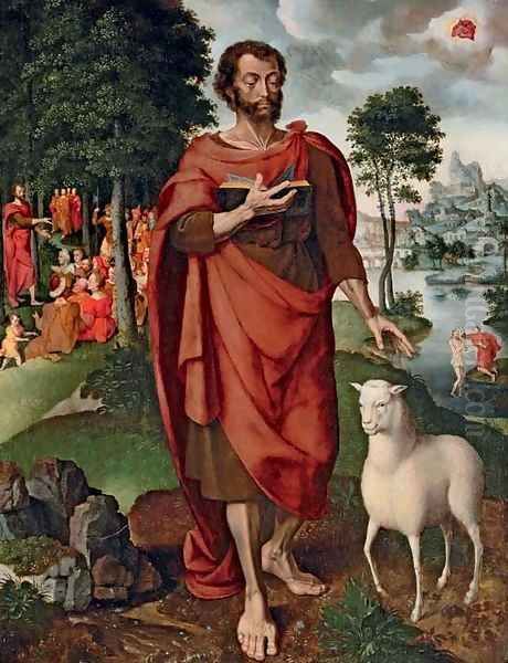 Saint John the Baptist with the Baptism and Predication Oil Painting by Jan Swart Van Groningen