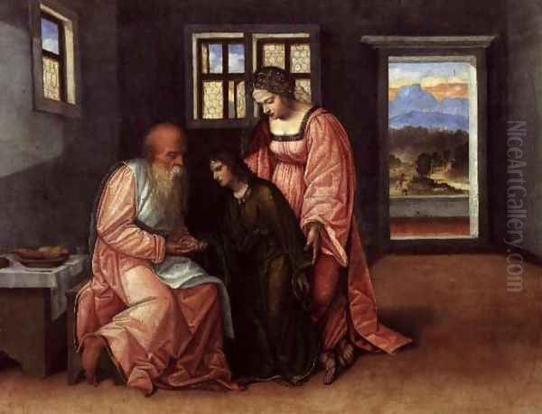 Isaac Blessing Jacob Oil Painting by da Treviso II (Girolamo Pennacchi) Girolamo