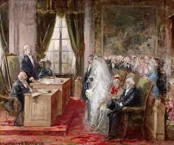 Study for the Civil Marriage in the Town Hall of the 19th Arrondissement Oil Painting by Henri & Blanchon, Emile Henri Gervex