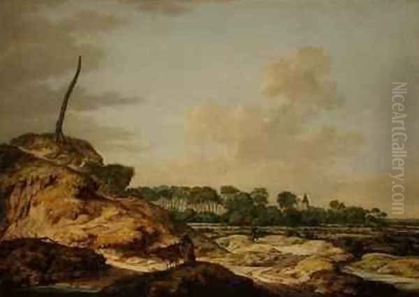 Landscape with sportsman and distant view of Middleburg Oil Painting by Johannes Goedaert