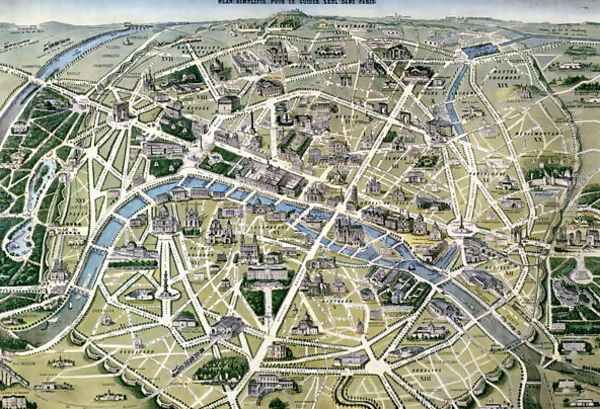 Map of Paris during the period of the Grands Travaux Oil Painting by Hilaire Guesnu