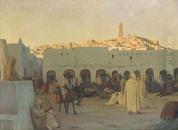 Oriental market at Ghardaia Oil Painting by August Le Gras