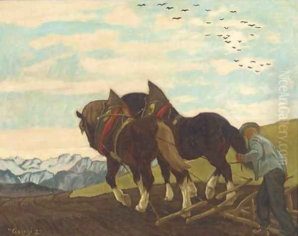 Ploughing the field Oil Painting by Walter Georgi