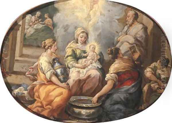 The Holy Family with female attendants Oil Painting by Corrado Giaquinto