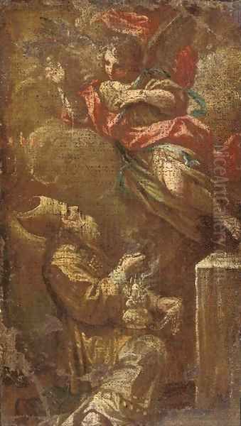 An Angel appearing to a Bishop in a vision a fragment Oil Painting by Corrado Giaquinto