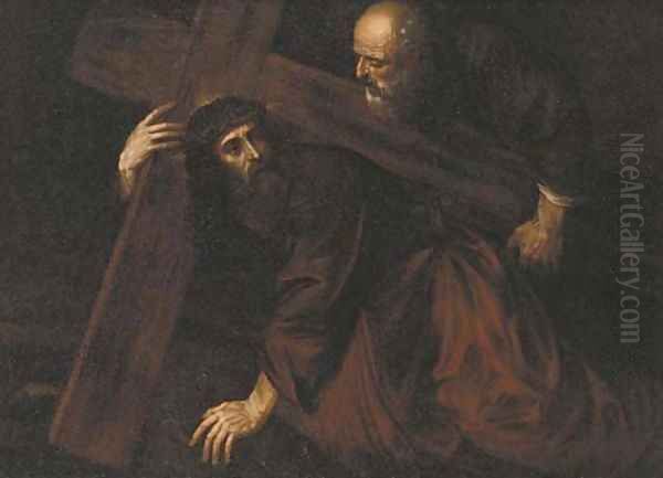 Christ carrying the Cross with Simon of Cyrene Oil Painting by Giovanni Francesco Barbieri