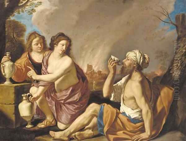 Lot and his daughters Oil Painting by Giovanni Francesco Barbieri