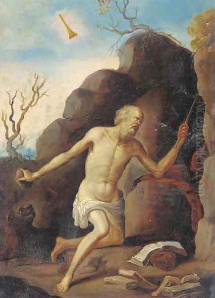 Saint Jerome in the wilderness Oil Painting by Giovanni Francesco Barbieri