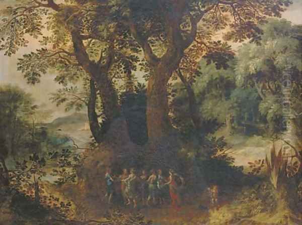 A wooded landscape with dancing nymphs Oil Painting by Abraham Govaerts