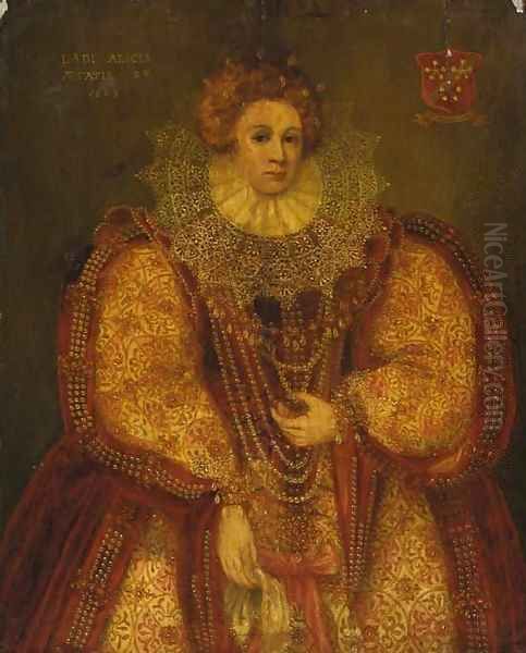 Portrait of a lady, small full-length Oil Painting by Marcus The Younger Gheeraerts