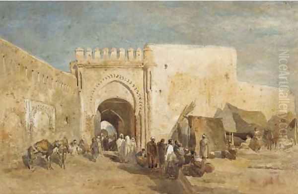 Figures before a souk Oil Painting by Edward Alfred Angelo Goodall