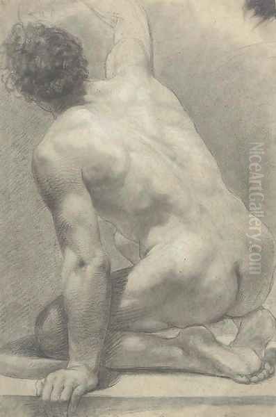 A kneeling nude seen from behind Oil Painting by Gaetano Gandolfi