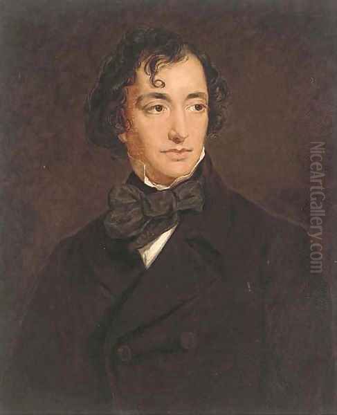 Portrait of Benjamin Disraeli (1804-1881), Earl of Beaconsfield, quarter-length, in a black jacket Oil Painting by Sir Francis Grant