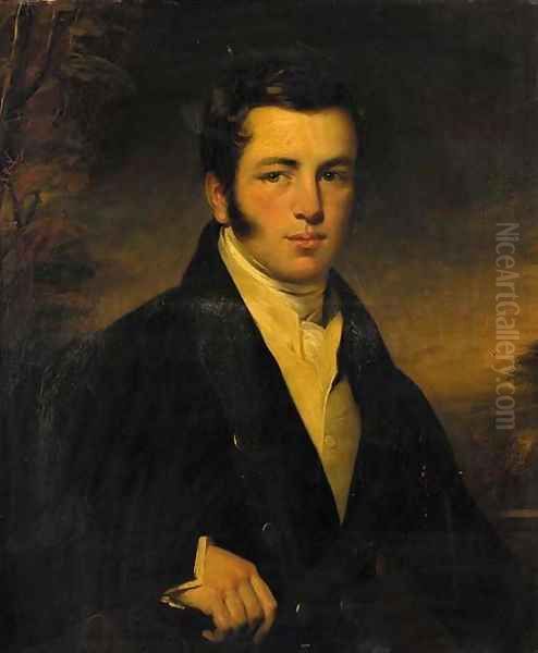 Portrait of a gentleman, half-length, in a black jacket and white waistcoat Oil Painting by Sir Francis Grant