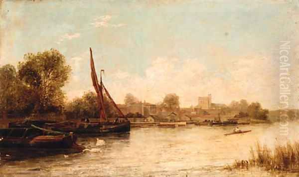 A man skulling on the Thames at Twickenham Oil Painting by Arthur Gordon