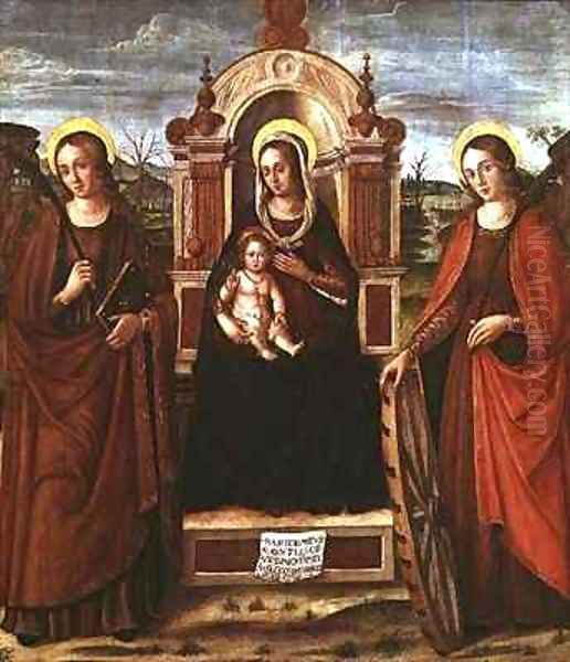 Madonna and Child Enthroned with St Catherine of Alexandria and a Holy Female Martyr Oil Painting by Bartolommeo de Gentile de Urbino