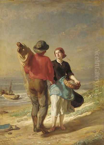 A romantic encounter on the coast Oil Painting by Vital De Gronckel