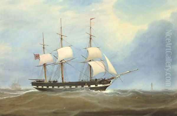 The Eliza Stewart under reduced sail in the Channel off the Eddystone lighthouse Oil Painting by William Clark Of Greenock