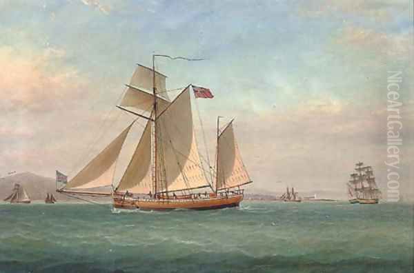 A topsail ketch on the Clyde sailing past the Cloch Lighthouse Oil Painting by William Clark Of Greenock