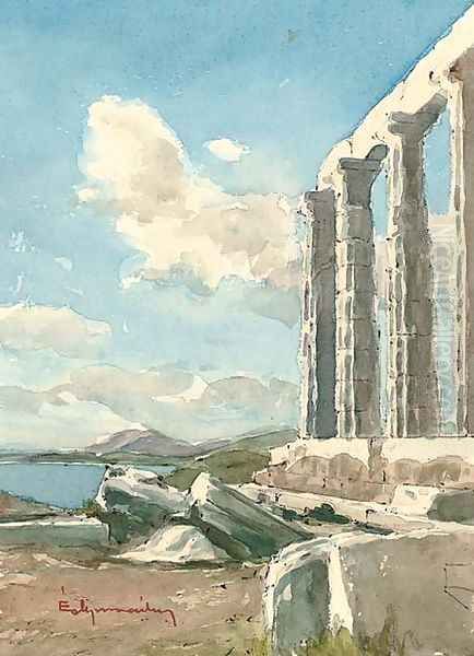 The Temple of Poseidon, Cape Sunion, Attica Oil Painting by Angelos Giallina