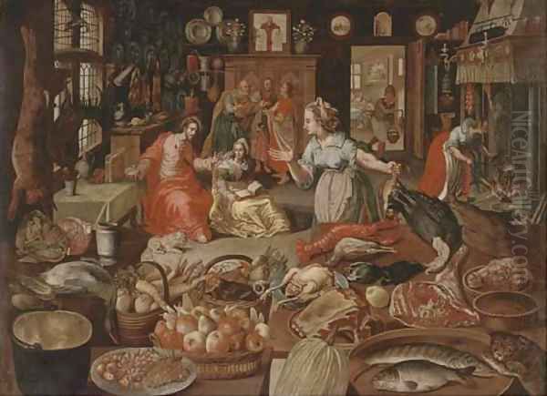 Christ in the House of Martha and Mary Oil Painting by Joos Goeimare