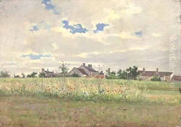 Cottages in summer pasture Oil Painting by Gustave Garaud