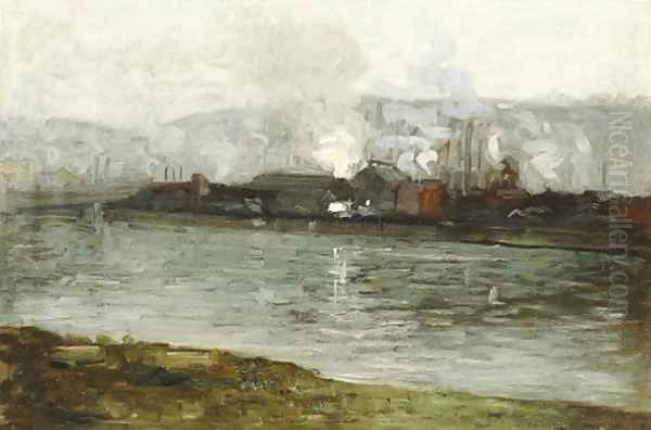 Factory at the River Oil Painting by Aaron Harry Gorson