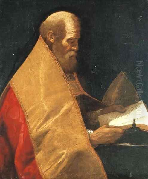 A bishop saint Oil Painting by Giovanni Antonio (Lo Spadarino) Galli