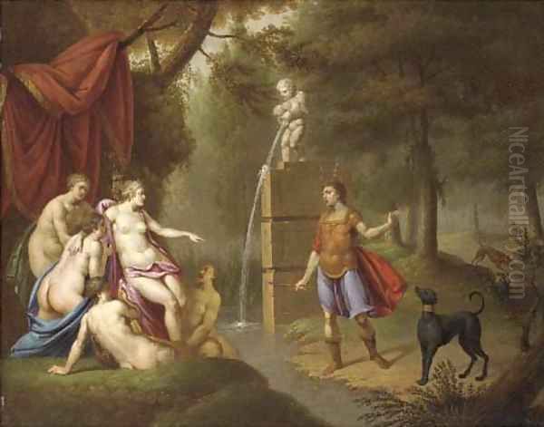 Diana and Actaeon Oil Painting by Sebastien Leclerc, Called Leclerc Des Gobelins