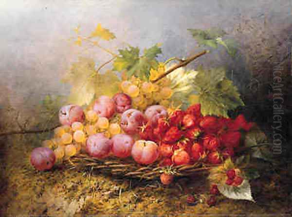 Still Life with Grapes, Plums and Strawberries Oil Painting by Joseph Eugene Gibault