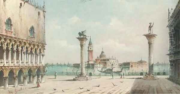 The Doge's Palace and the Piazzetta, San Giorgio Maggiore beyond Oil Painting by Marco Grubas