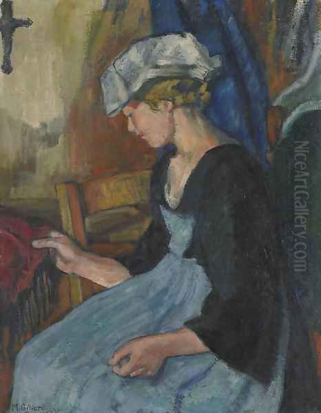 Jeune fille au foulard rouge Oil Painting by Marguerite Gilliard