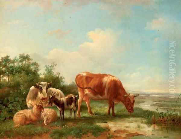 Cattle in an extensive river landscape Oil Painting by Pieter Jan Guise