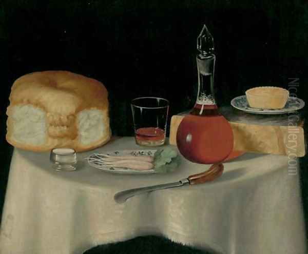 A still life with bread, cheese, a pie Oil Painting by Thomas Keyse Gloucester