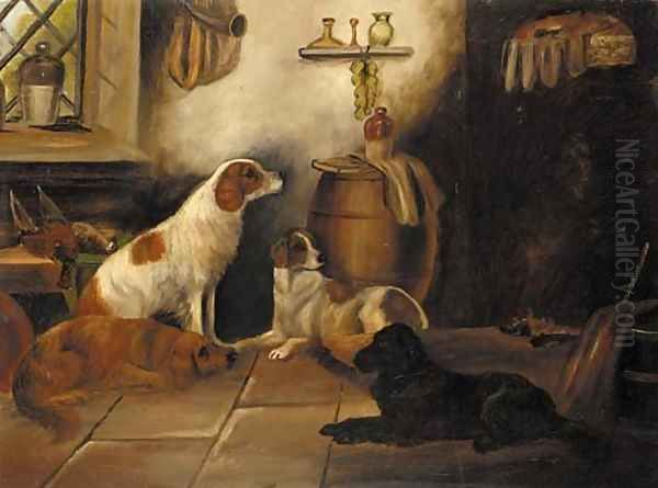 Setters in a larder Oil Painting by John Gifford