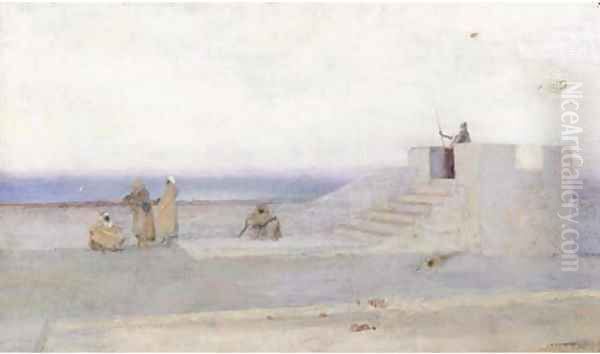 Moors at coastal battlements at dusk Oil Painting by Louis Auguste Girardot