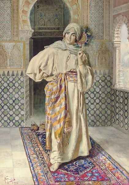 An Oriental Lady with a Fan Oil Painting by Antonio Gargiullio