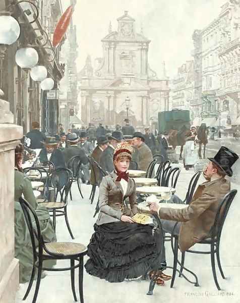 The Sidewalk Cafe Oil Painting by Franz Bernard Gailliard