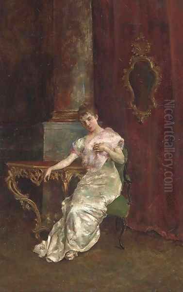 Elegant lady in an interior Oil Painting by Juan Antonio Gonzales