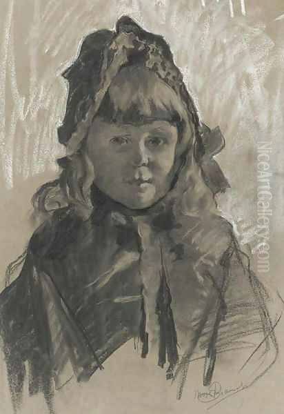 Portrait of a girl wearing a bonnet and a cape Oil Painting by Mose Bianchi Di Giosue