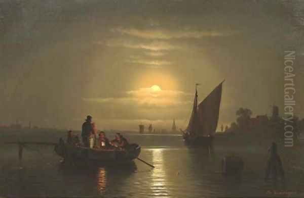 Fishing by moonlight Oil Painting by Theodor Genenger