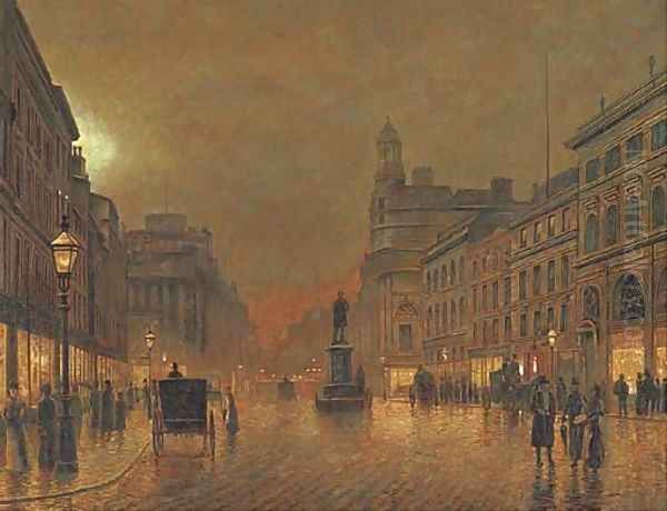 A busy street by night Oil Painting by John Atkinson Grimshaw