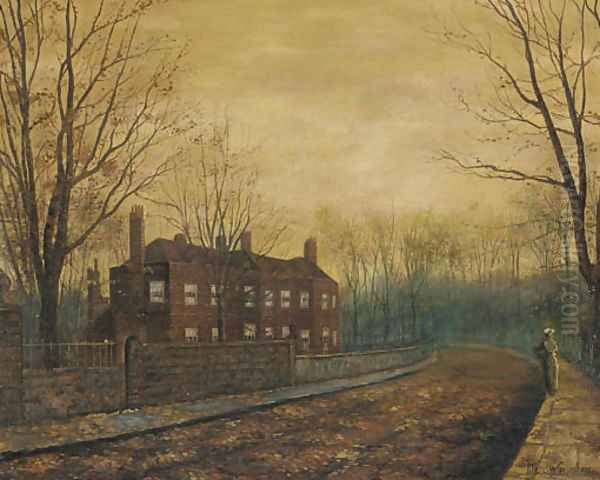 A solitary figure in a street, dusk Oil Painting by John Atkinson Grimshaw