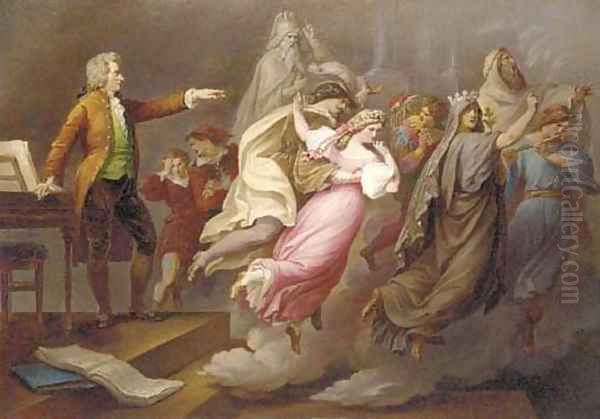 Mozart directing imaginary actors from the operas Oil Painting by Carl Joseph Geiger