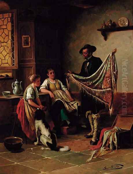 The fabric seller Oil Painting by Lucien Girard