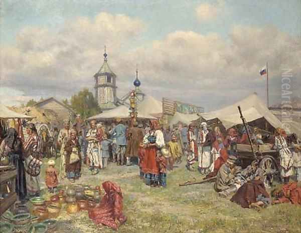 Russian fair Oil Painting by Nikolai Karlovich Grandkovskii