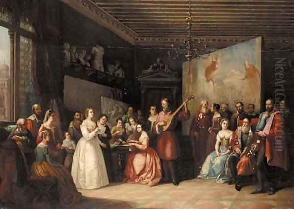 Music in Titian's studio Oil Painting by Vincenzo Giacomelli