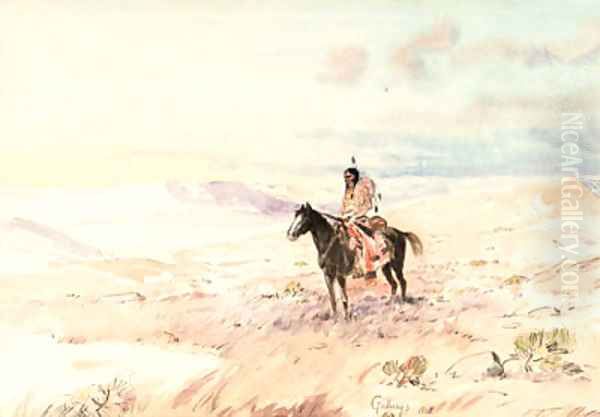 Indian on Horseback Oil Painting by Elling William Gollings