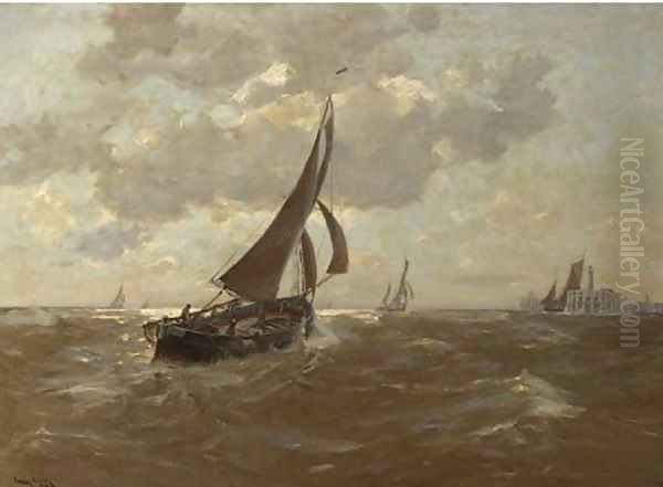 Fishingvessels near the harbour entrance of Oostende Oil Painting by Erwin Carl Wilhelm Gunther